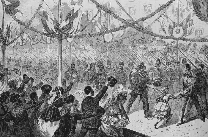 Framed Print : Combined battalions during the triumphal entry into Berlin on 16 June 1871 Framed Print : Combined battalions during the triumphal entry into Berlin on 16 June 1871