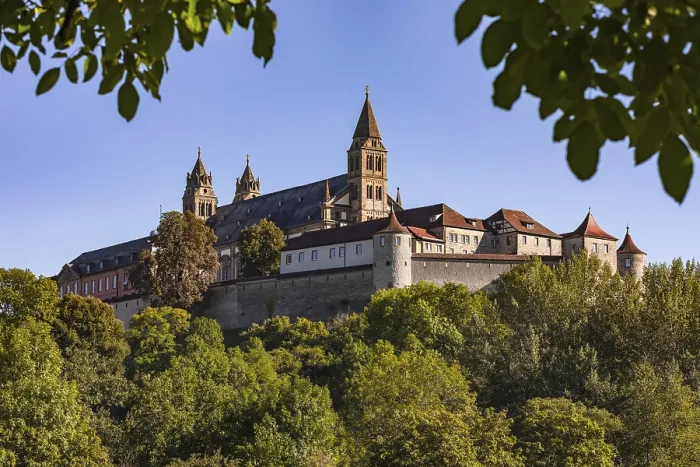 Framed Print : The Comburg as a former Benedictine monastery is located above the Steinbach district of Schwaebisch Hall Framed Print : The Comburg as a former Benedictine monastery is located above the Steinbach district of Schwaebisch Hall