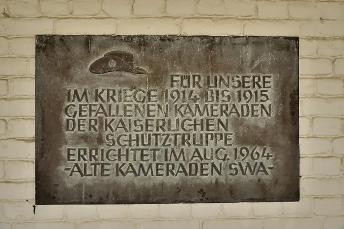 Framed Print : commemorative Plaque for the fallen soldiers of the German colonial force in the courtyard of the Alte Feste