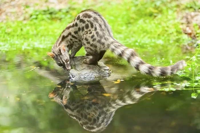 Framed Print : Common genet (Genetta genetta) at the shore of a lake Framed Print : Common genet (Genetta genetta) at the shore of a lake