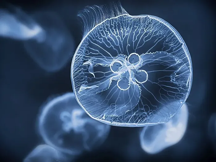 Framed Print : Common jellyfish (Aurelia aurita) swimming in the water