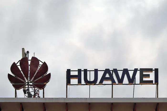 Framed Print : Company logo of the Chinese electronics giant HUAWEI