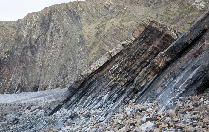 Framed Print : Complex folding of sedimentary rock strata in coastal cliffs at Hartland Quay Framed Print : Complex folding of sedimentary rock strata in coastal cliffs at Hartland Quay