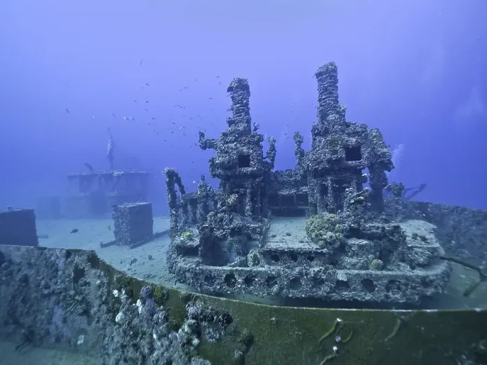 Framed Print : A complex underwater structure reclaimed by nature with visible coral growth: Wreck of the USS Spiegel Grove