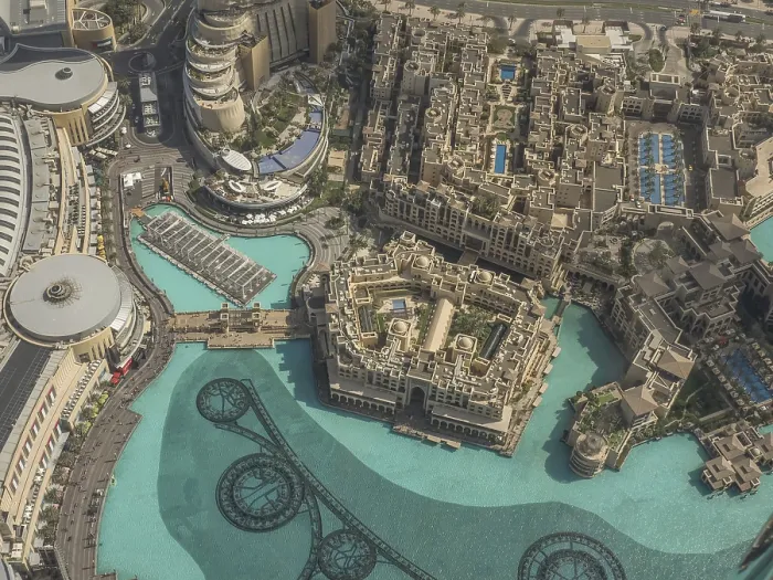 Framed Print : Complex urban architecture from the air with stylish buildings and pools Framed Print : Complex urban architecture from the air with stylish buildings and pools