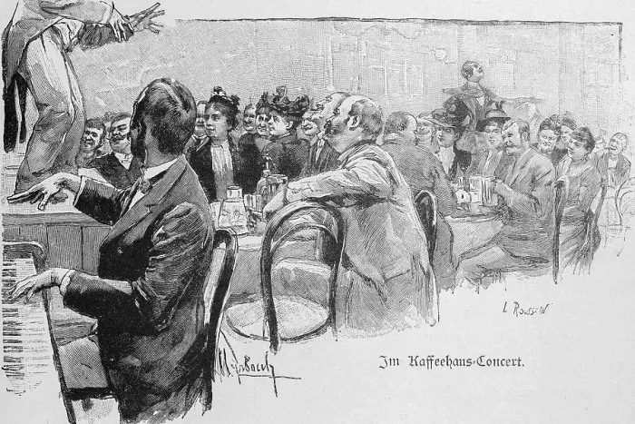 Framed Print : Concert in a coffee house, Vienna Framed Print : Concert in a coffee house, Vienna
