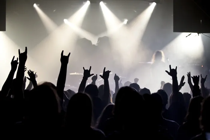 Framed Print : Concert-goers, audience, holding up their hands