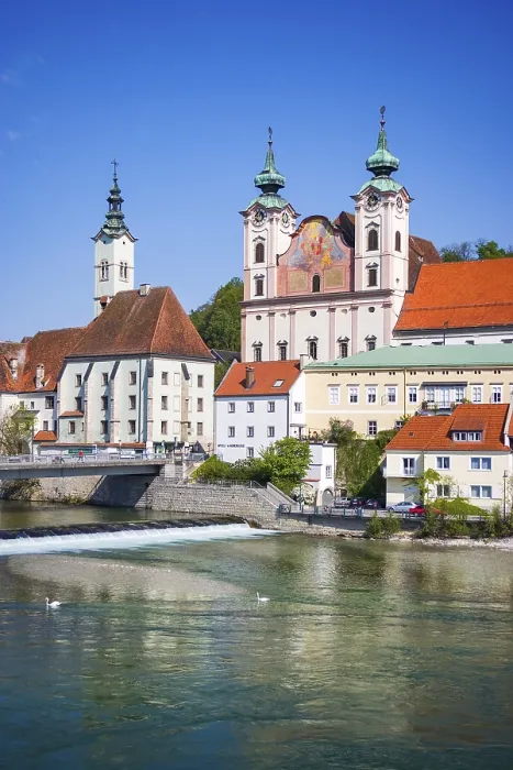 Framed Print : Confluence of the Enns and Steyr rivers