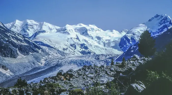 Framed Print : Confluence of the Morteratsch Glacier and Pers Glacier in front of the Bernina Group with Piz Palue, Bellavista and Piz Bernina in the summer of 1977 Framed Print : Confluence of the Morteratsch Glacier and Pers Glacier in front of the Bernina Group with Piz Palue, Bellavista and Piz Bernina in the summer of 1977
