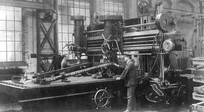 Framed Print : Construction of a locomotive, working on the frame Framed Print : Construction of a locomotive, working on the frame