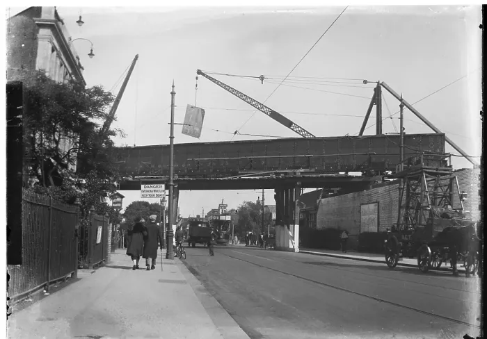 Framed Print : Construction or repair work on railway bridge