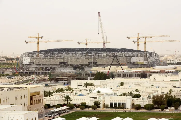 Framed Print : Construction site of a football stadium in Doha