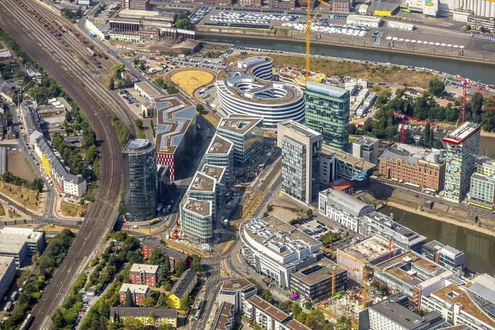 Framed Print : Construction site for the new TRIVAGO headquarters on KesselstraBe in the media port in Dusseldorf