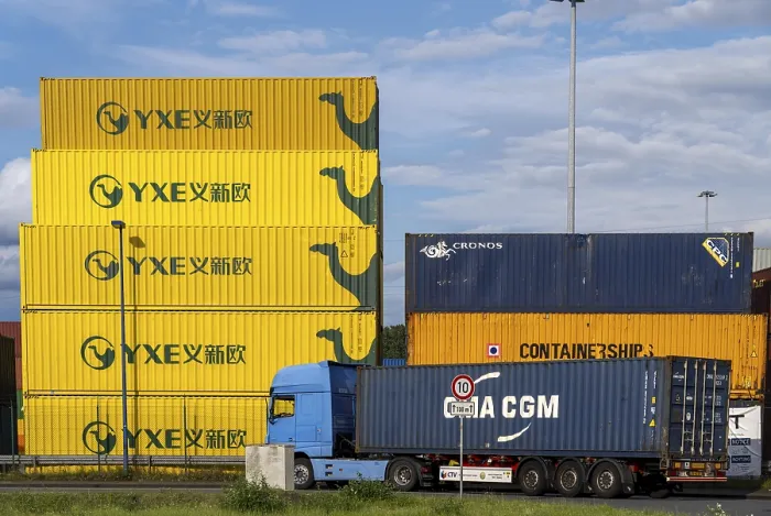Framed Print : Container of the Chinese goods train operator YXE from Yiwu