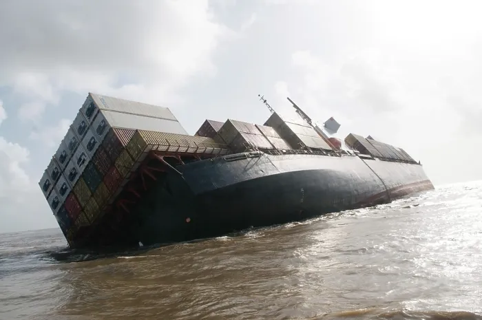 Framed Print : Container ship chitra tilted dangerously colliding in sea Framed Print : Container ship chitra tilted dangerously colliding in sea