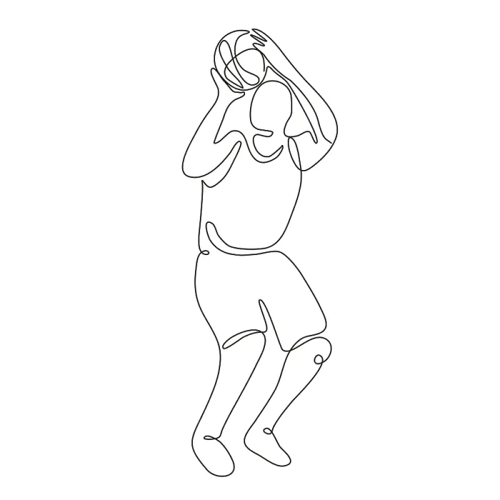Framed Print : Continuous line drawing illustration of a basketball player shooting ball in free throw viewed from front done