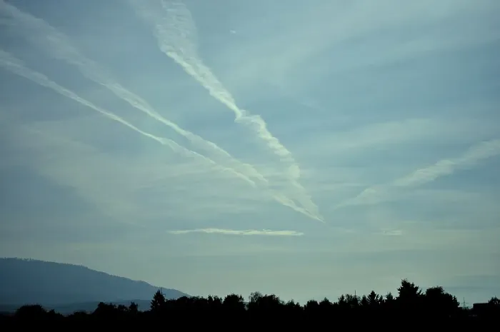 Framed Print : Contrails from aircraft, jets Framed Print : Contrails from aircraft, jets