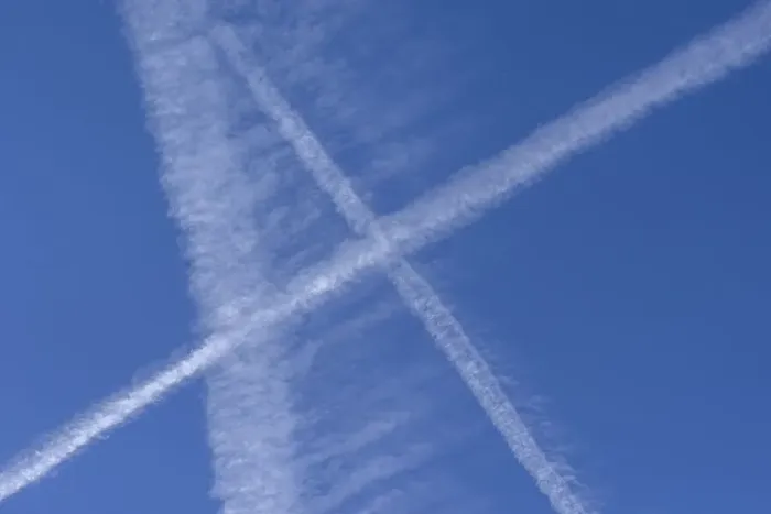 Framed Print : Contrails in the blue sky, Bavaria