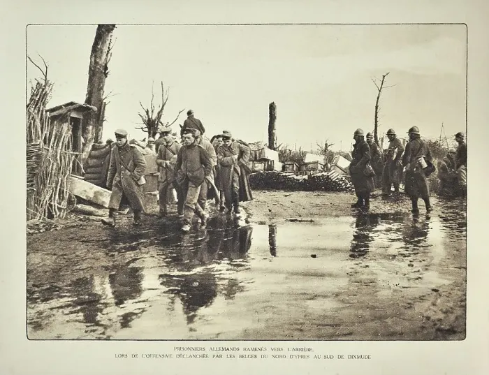 Framed Print : Convoy with German prisoners marching from Ypres to Diksmuide in Flanders during the First World War