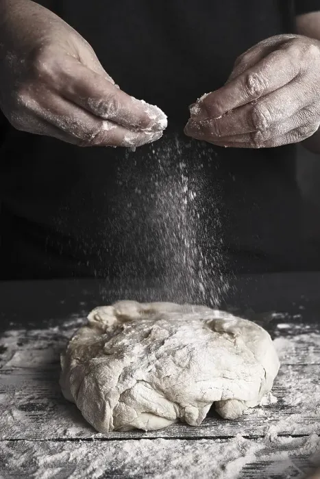 Framed Print : Cooking dough by elderly woman cook hands for homemade pastry bread