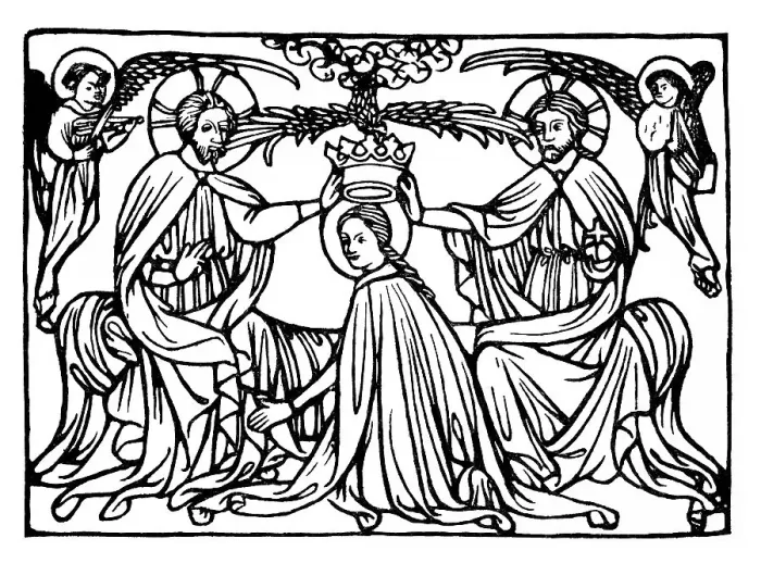 Framed Print : Coronation of Mary, wood engraving, 1420