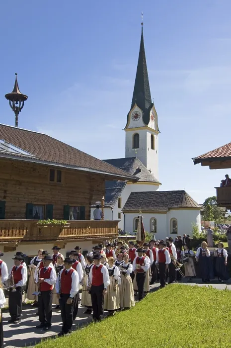 Framed Print : Corpus Christi Procession in Ellmau at the Wilden Kaiser near Scheffau Tyrol Austria