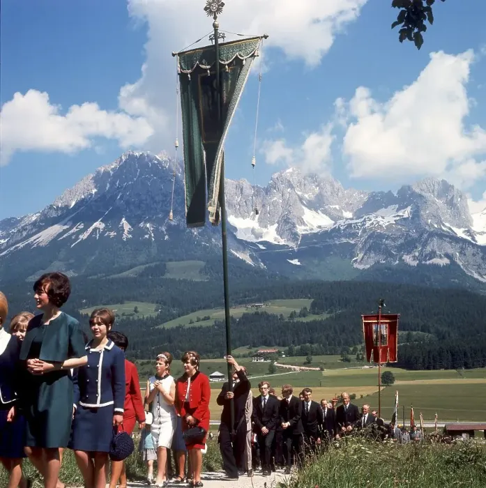 Framed Print : Corpus Christi procession in front of the Wilder Kaiser Framed Print : Corpus Christi procession in front of the Wilder Kaiser