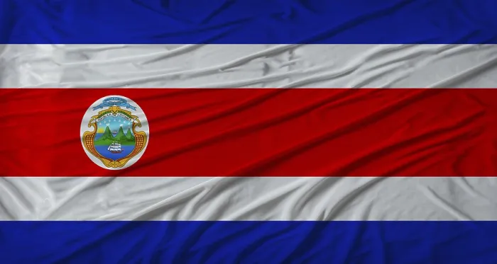 Framed Print : Costa Rican flag waving. Flag of Costa Rica with cloth texture