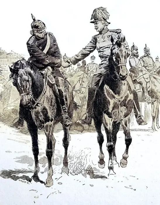 Framed Print : Count von Bismarck and General von Hartmann greet on parade at Longchamp Framed Print : Count von Bismarck and General von Hartmann greet on parade at Longchamp