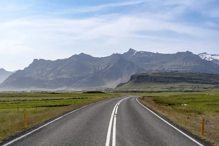 Framed Print : Country road, mountain landscape behind