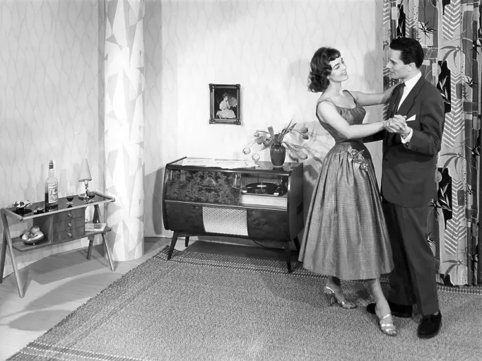 Framed Print : Couple dancing in the living room