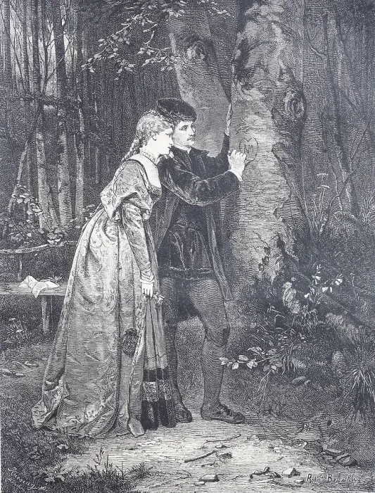 Framed Print : Couple in love in the forest together carving a heart with their initials into a tree trunk Framed Print : Couple in love in the forest together carving a heart with their initials into a tree trunk
