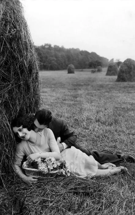 Framed Print : Couple, lovers on the harvested field in straw