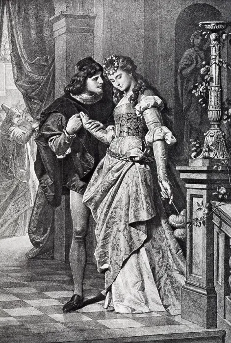 Framed Print : Couple wearing period costume, steel engraving Framed Print : Couple wearing period costume, steel engraving