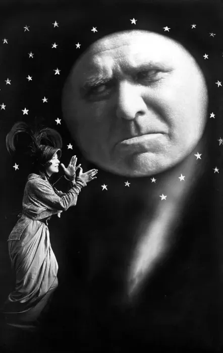 Framed Print : Couple, woman flirts with the man in the moon