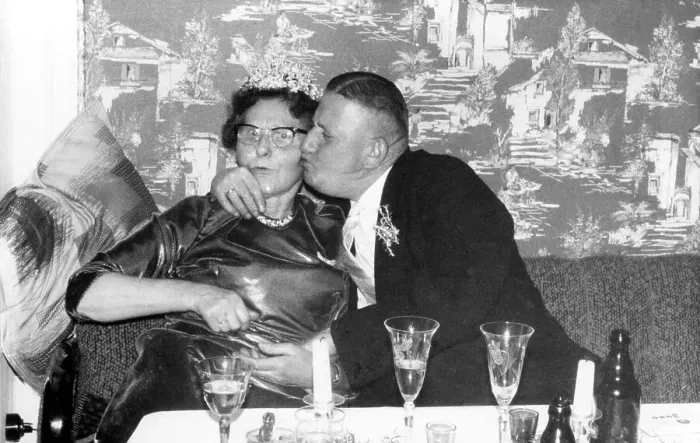 Framed Print : Couple, woman outraged at kissing her cheek Framed Print : Couple, woman outraged at kissing her cheek