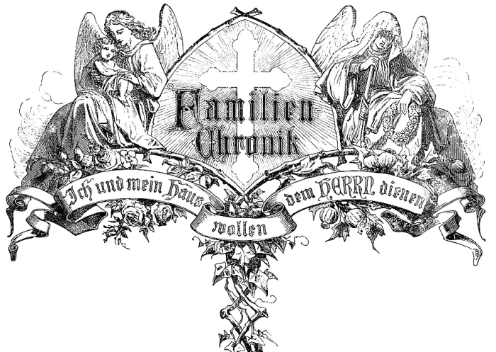 Framed Print : Cover picture family chronicle with happy and mourning angels Framed Print : Cover picture family chronicle with happy and mourning angels