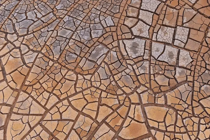 Framed Print : Cracks in clay soil form mosaic-like structure Framed Print : Cracks in clay soil form mosaic-like structure