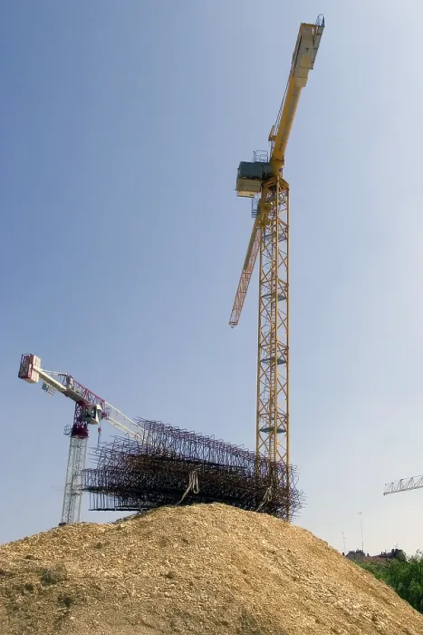 Framed Print : Cranes under blue sky