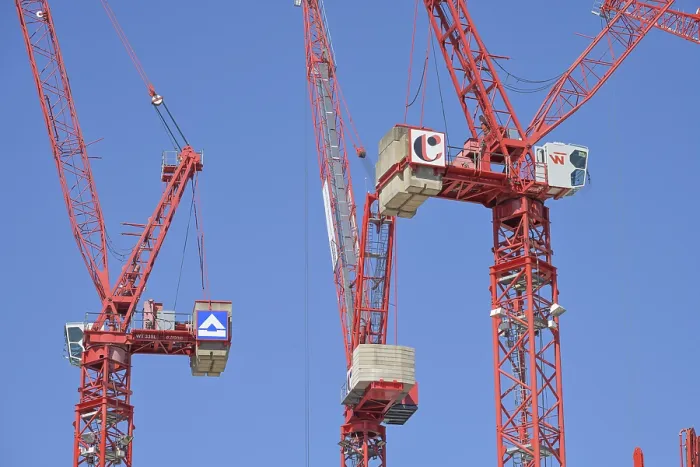 Framed Print : Cranes, construction site, new Covivio high-rise project D3