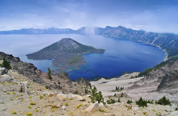 Framed Print : Crater lake with caldera of the volcano Mount Mazama