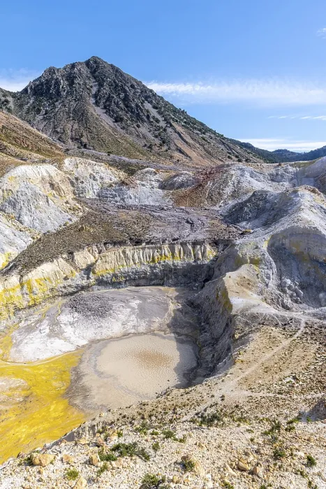 Framed Print : Crater with yellow discoloured sulphur stones and colourful mineral deposits Framed Print : Crater with yellow discoloured sulphur stones and colourful mineral deposits