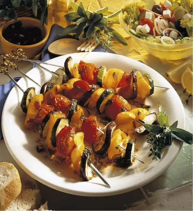 Framed Print : Cretan vegetable skewers, Greece, Europe Framed Print : Cretan vegetable skewers, Greece, Europe