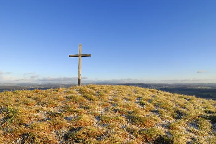 Framed Print : A cross on the hill in the hegau area - Baden Wuerttemberg