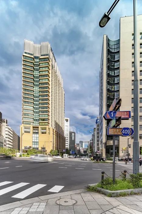 Framed Print : Crossing intersection of Hibiya Street and Harumi street at the entrance of the Hibiya Park