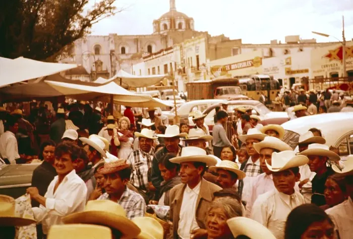 Framed Print : Crowds of people at a local festival in a small market town, Puebla state, Mexico 1961