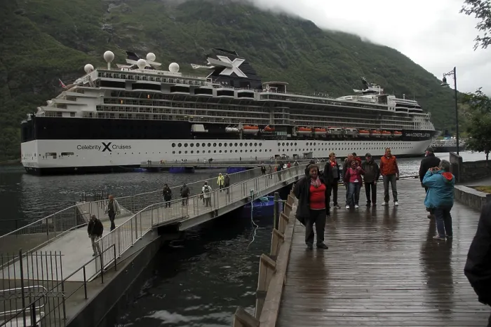 Framed Print : There is a cruise ship in the Geiranger Fjord