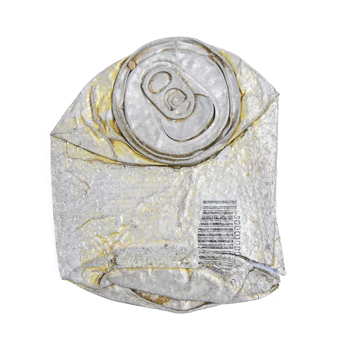 Framed Print : A crumpled aluminum can lies on a clean