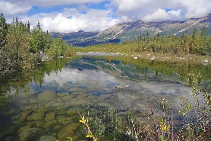 Framed Print : Crystal clear lake reflecting trees and mountains Framed Print : Crystal clear lake reflecting trees and mountains