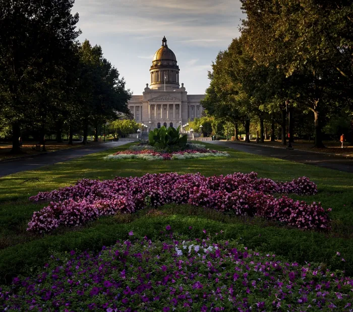 Framed Print : Cultivated flowers beautify the grounds around the state capital of Kentucky at Frankfort Framed Print : Cultivated flowers beautify the grounds around the state capital of Kentucky at Frankfort